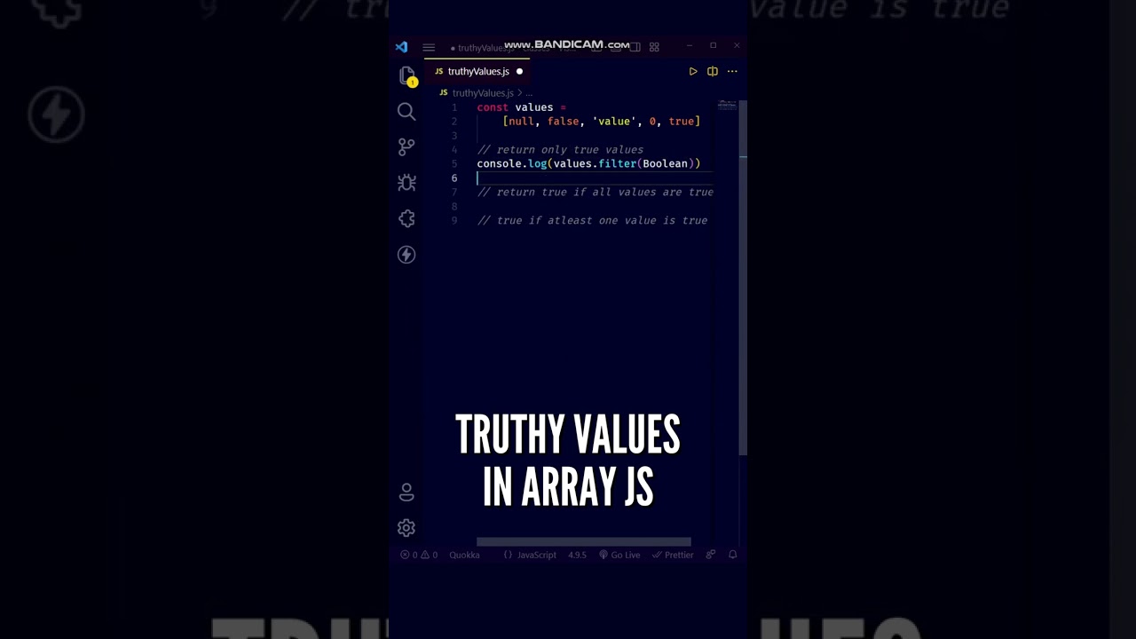 😍😍 Check Truthy values in Array using JavaScript #shorts #javascript #programming #coding #ytshorts
