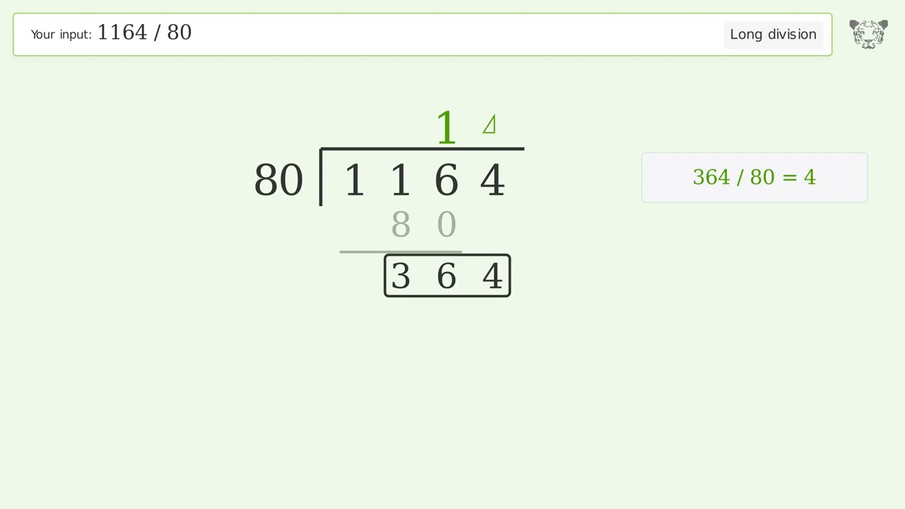 1164/80 Long Division — Step-by-Step | Tiger Algebra Solver - YouTube