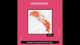 Vintage 8&quot; Double Strand Red Coral &amp; 14K Gold Flower Pearl Bracelet