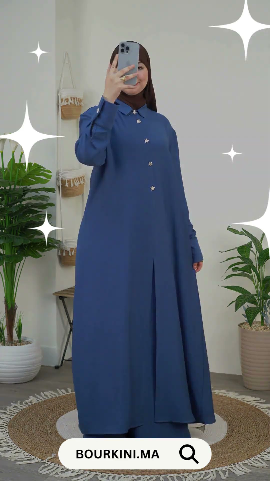 Ensemble femme en lin — chemise longue boutonnée et pantalon