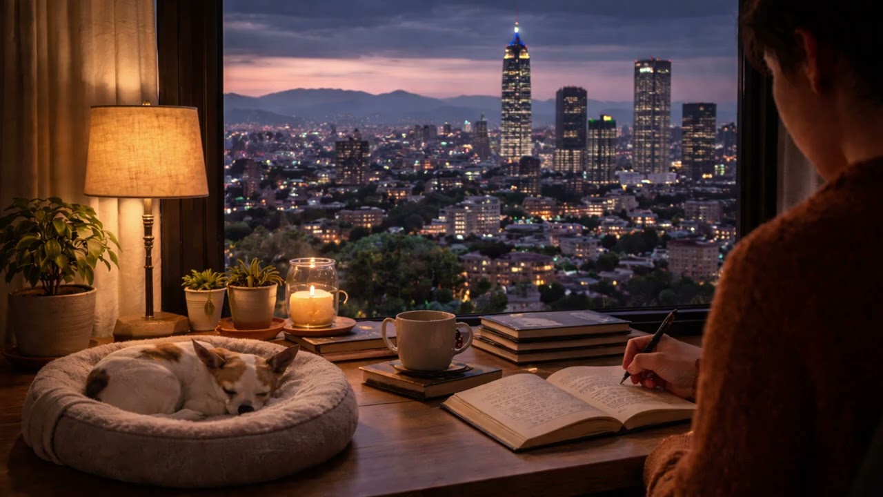 Sleep & Study Ambience 🌙 Cozy City Night with Sleeping Chihuahua
