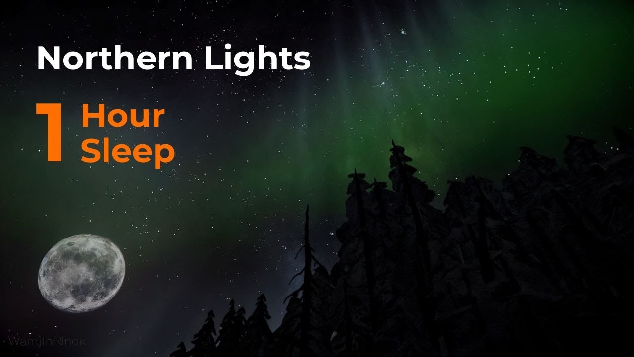 Brown Noise & Northern Lights for Deep Sleep 🌕 1 Hour 4K | Relax Under ...