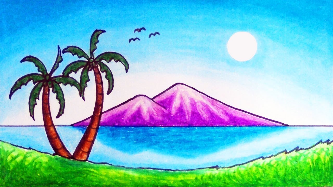 Super Easy Nature Scenery Drawing How To Draw Simple Scenery Of