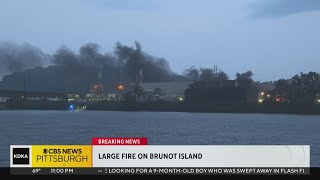 Crews respond to large fire on Brunot Island