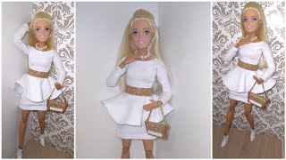 Como Fazer roupas e acessórios para Barbie. Vestido, cinto e  Bolsa DIY. how to make barbie dress