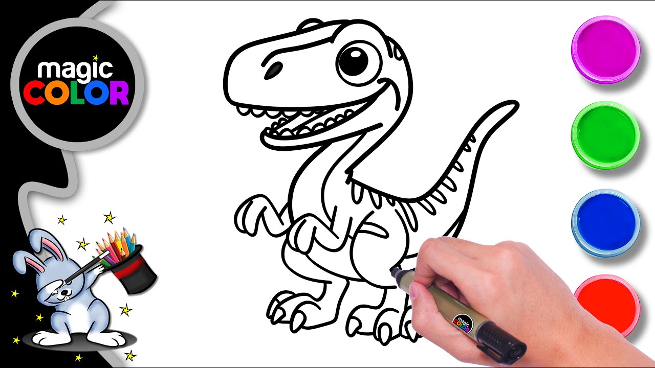 How to draw Cute Dinosaur - Easy Draw Magic Color for kids - Magic ...
