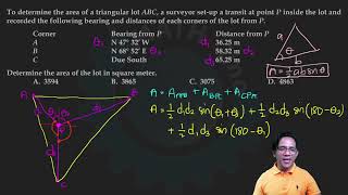 Area of Lot by Triangulation: Solved Civil Engineering Board Problem in Surveying - MATH Preboard