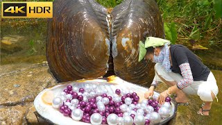 ⛏️The beautiful woman caught a big clam from the river and surprisingly found precious pearls