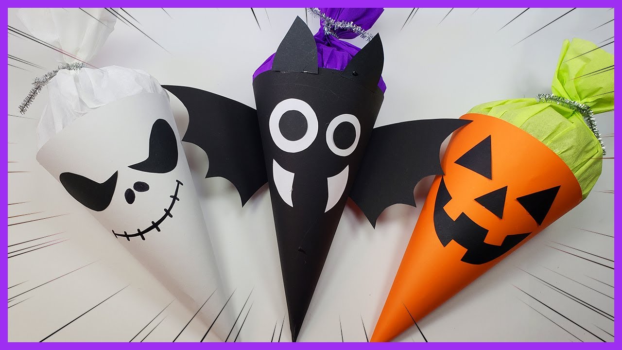 CONO DE DULCES PARA HALLOWEEN 🎃 Halloween Craft ✂️ Crafty DIY Reciclaje