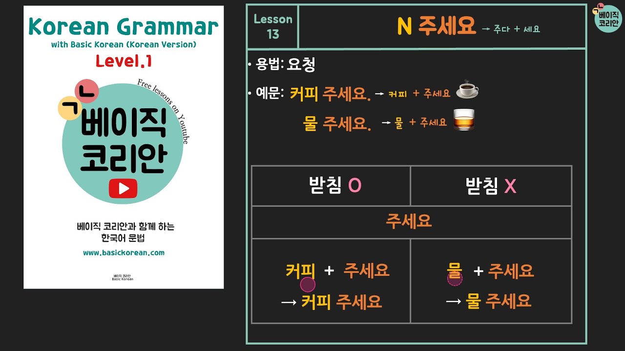 Lesson 13: N 주세요 (요청) Korean Grammar with Basic Korean Level 1 (Korean ...