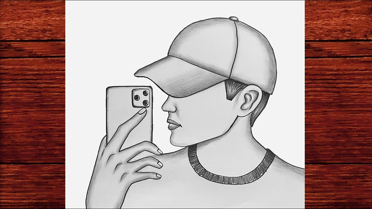[KOLAY] Selfie Çeken Erkek Çizimi - Şapkalı Erkek Resmi Çizimi - How to draw A Boy Taking A Selfie