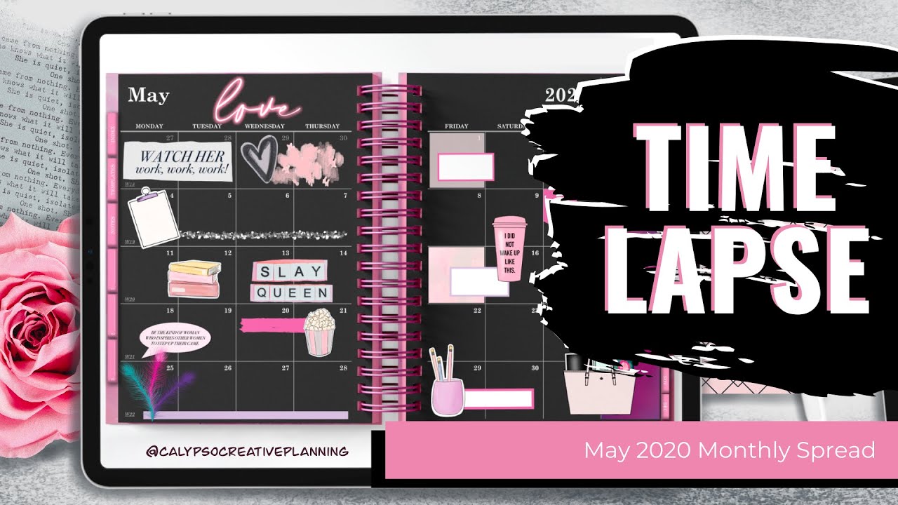 Time Lapse Digital Plan With Me / May 2020 / Pink & Black Planner