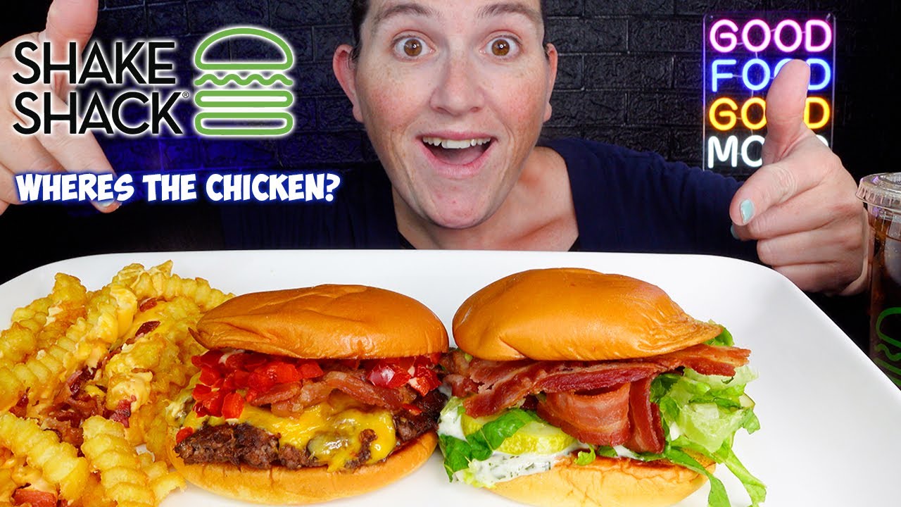 ASMR SHAKE SHACK Not Chicken Sandwich, Burger, Bacon Fries