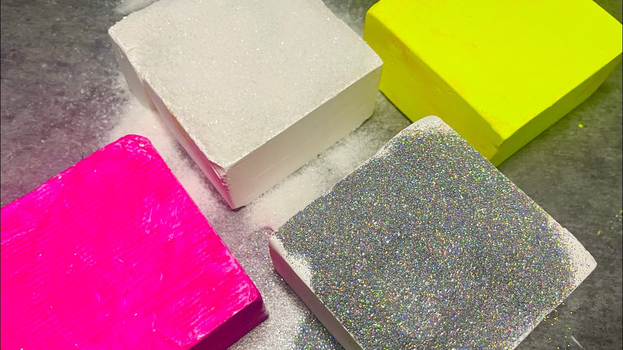 4 Fresh Gym Chalk Blocks 🌈 Sand, Glitter & Neon Crunch | Gym Chalk ASMR ...