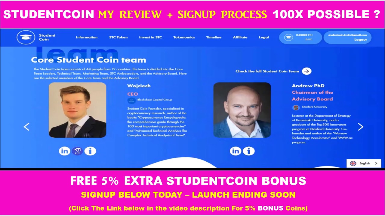 STUDENTCOIN -HOW TO SIGN UP + GET 5% BONUS STUDENTCOINS DURING THE ICO