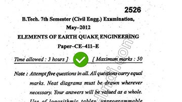 2012 Mdu BTech Civil 7th Sem Element of Earthquake Engineering Question Paper