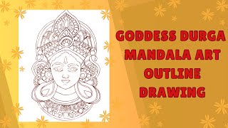 Durga Mandala Art Outline | How to Draw Goddess Durga Mandala Art | Durga Maa Face Drawing