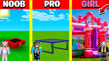 Minecraft Battle: BOUNCY CASTLE BASE HOUSE BUILD CHALLENGE - NOOB vs PRO vs GIRL / Animation