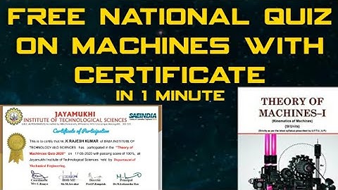 Free National Level Quiz on Machines with certificate in 1 Minutes|free verified certificate courses
