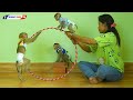 Lovely MOM Training Adorable Baby Monkey KAKO LUNA With Tiny NINA Playing Hula Hoop