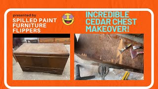 Is THIS the SAME Piece?! Antique Cedar Hope Chest Makeover | Removing Veneer