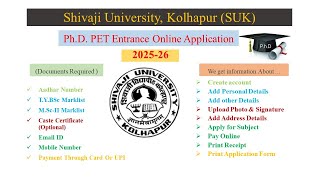 Shivaji University PhD entrance exam online application 2025 26 PET entrance exa
