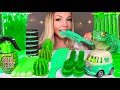 ASMR *GREEN FOOD* EDIBLE HAIR COMB, NIK-L-NIP WAX STICK, CACTUS, CHOCOLATE FROG, JELLY MUKBANG 먹방