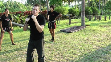 Knife Fighting Basics with Rick Tew forward grip thrust defense and reverse grip artery cuts.MTS