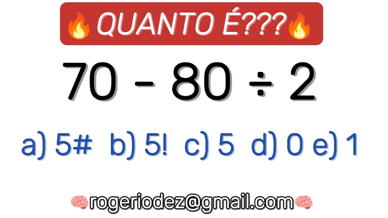 🔥 QUANTO É? COMO CALCULAR RÁPIDO? 70 - 80 ÷ 2 ️MATEMÁTICA BÁSICA PARA ...