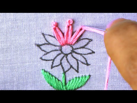 Easy Hand Embroidery Flower Design with Lazy Daisy Stitch & Satin Stitch | Tutorial for Beginners