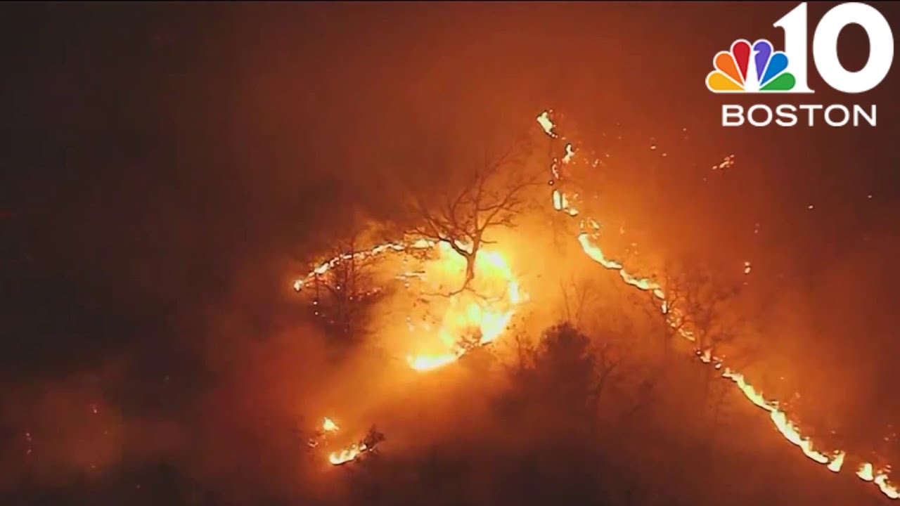 Multiple brush fires burning in Massachusetts - YouTube