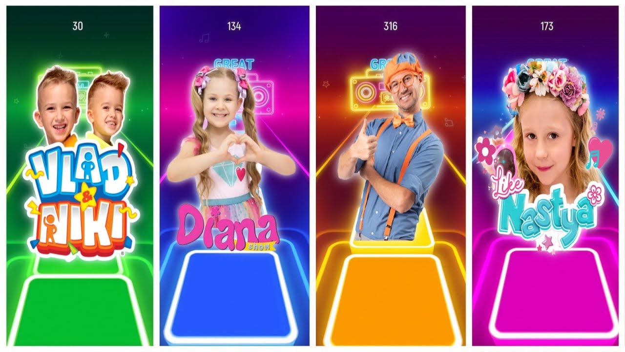 Vlad & Niki 🆚 Diana 🆚 Blippi 🆚 Like Nastya 🔥 coffin dance (cover)🎶 TILES HOP EDM RUSH