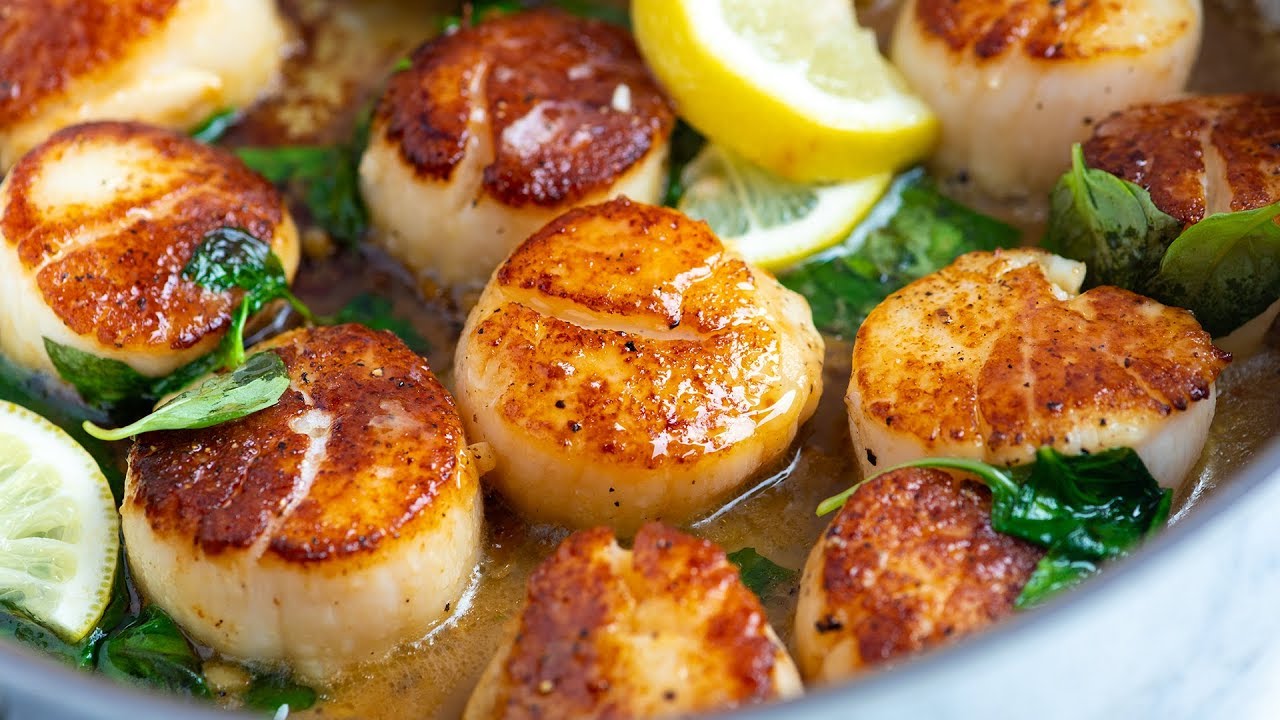 Seared Scallops with Garlic Basil Butter