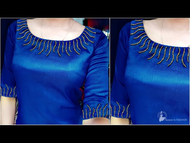 Gold Pipes Bead French knot Neck Design Churidar/Kurti | Aari/Maggam  Embroidery|Hand Stitches - YouTube