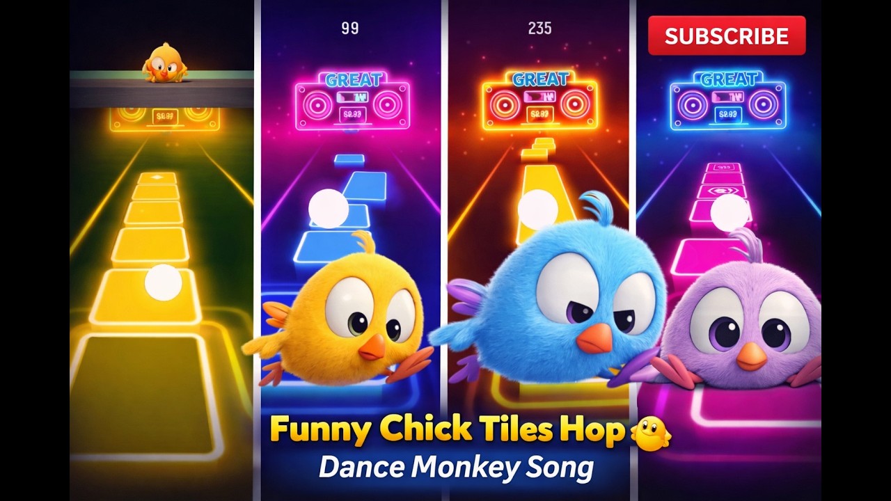 Funny Chick Tiles Hop 🐥 Dance Monkey Song | Cute Chick Run