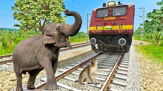 Crazy Elephant Attacked at Train and Stopped the Train AND Escapes - Train Simulator - Funny Cartoon