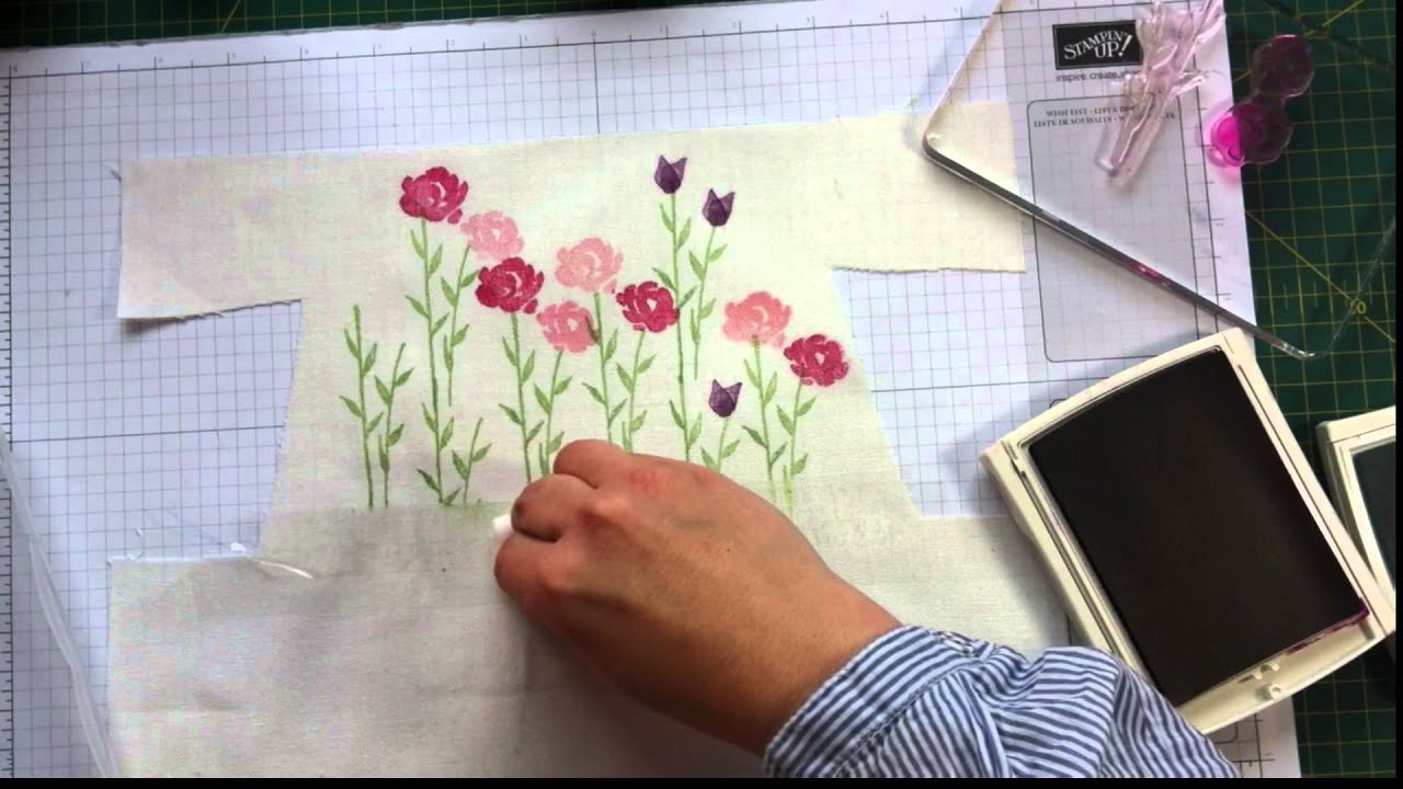 Stamping on fabric using Stampin' Up! inks (Painted Petals stamp set