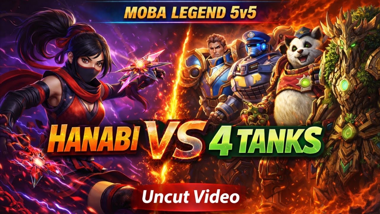 HANABI vs 4 TANKS 😱 Uncut Full Damage Test | MOBA Legend 5v5 Rank Match