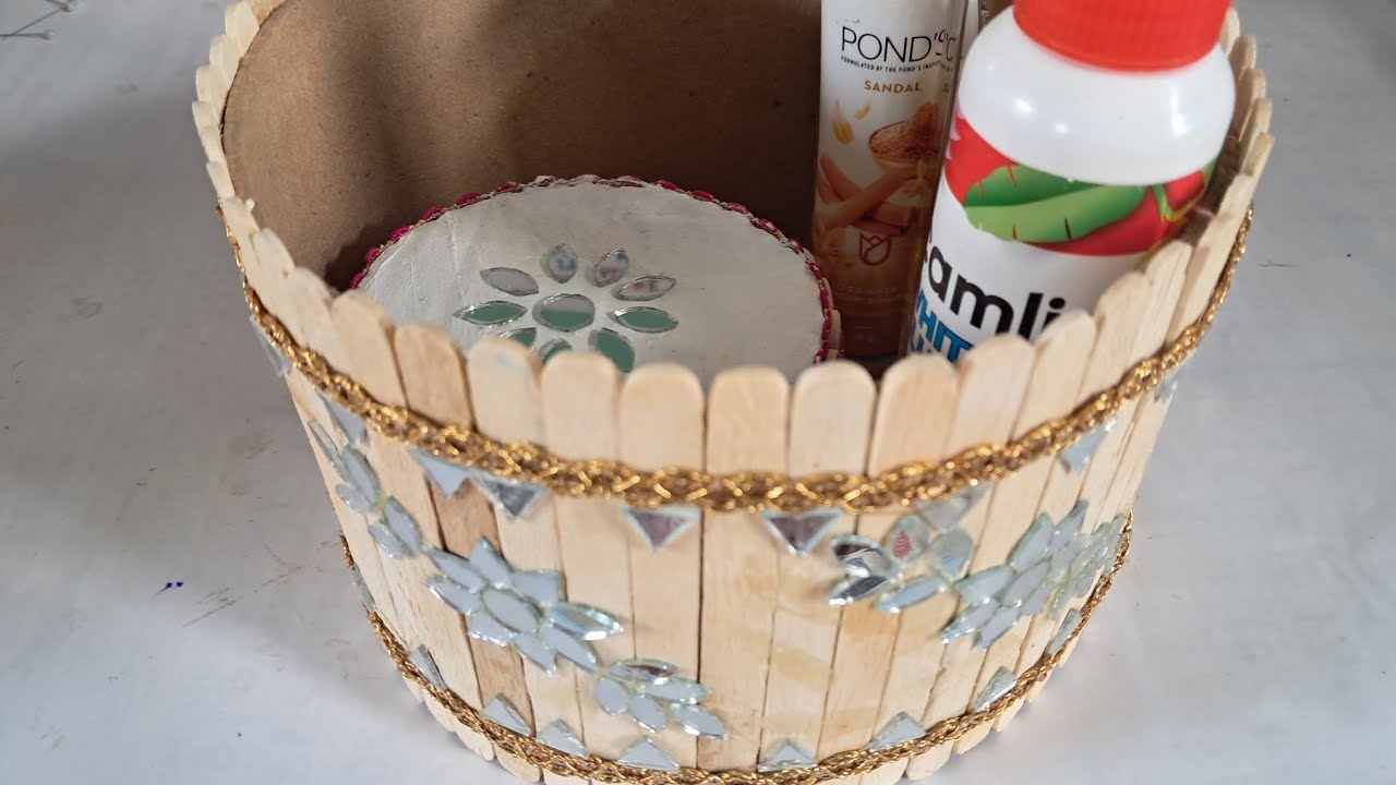 How to make ice-cream stick organizer box 🥰 |ice-cream stick | diycrafts | handcraft | viral video 