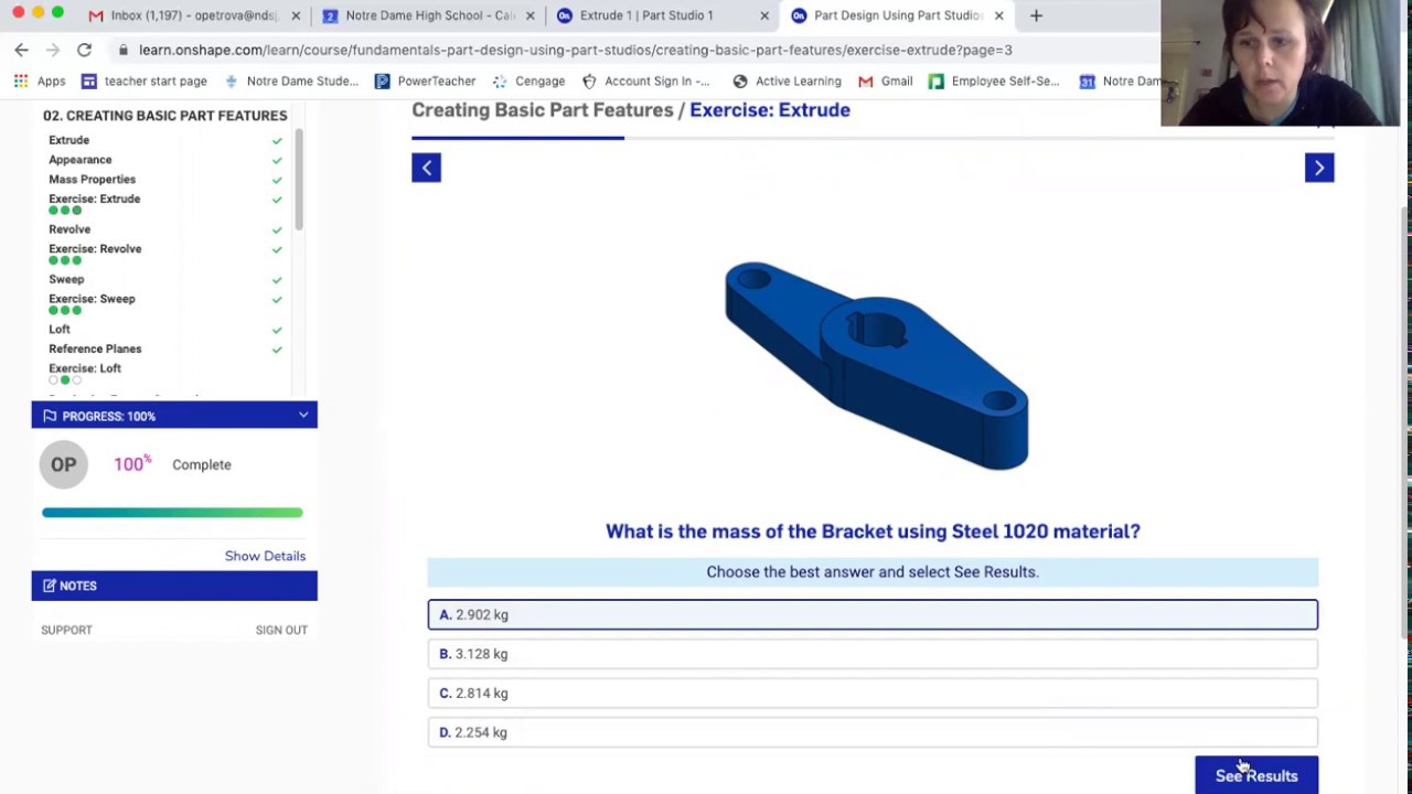 OnShape Extrude Exercise from Creating Basic Part Features Course YouTube
