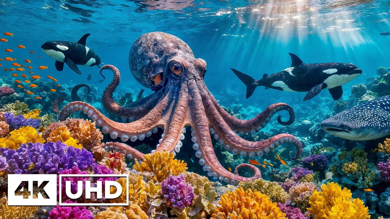 Аквариум 4K UHD | Яркие коралловые рифовые рыбки в спокойной океанской атмосфере для глубокого рассл