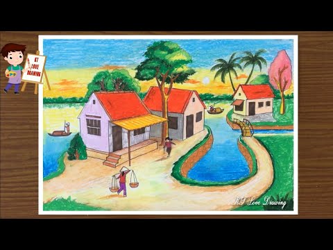 Draw a house landscape according to the law of near and far - youtube