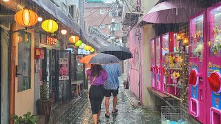 Torrential Rain Falling on Hanok Village, Seoul Walk - Heavy Rain Sounds for Relaxation Meditation