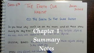 Summary notes// Class 6th// Geography// Chapter 1// Earth in the solar system//