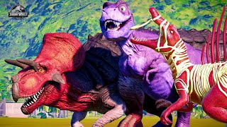 Mighty Ultimasaurus, Purple Chomper , Robin Allosaurus, Wolverine Theri, Mummy-Spinosaurus in JWE