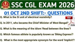 SSC CGL OCTOBER 01 2ND SHIFT ANALYSIS TODAY | SSC CGL ANALYSIS 2026