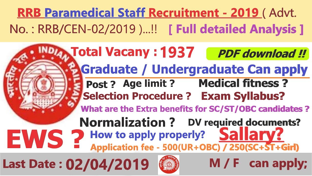 RRB Paramedical Staff Recruitment- 2019 ||full detailed analysys ||