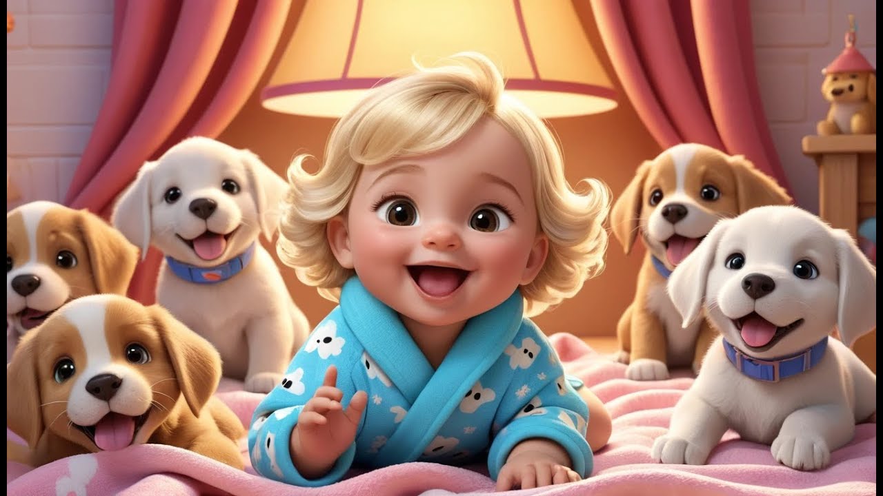 🐶 Five Silly Puppies Rolling in Blankets 🎶🛏️ | Fun Counting & Action Song for Toddlers