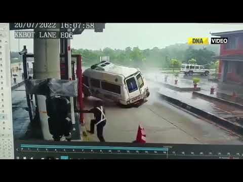 SHOCKING: On camera speeding ambulance crashes into toll plaza in Karnataka