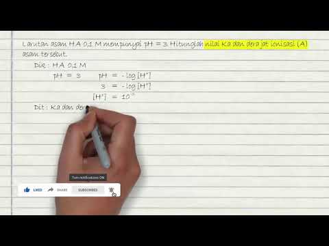 Larutan asam HA 0,1 M mempunyai pH = 3. Hitunglah nilai Ka dan derajat ionisasi (A) asam tersebut ?